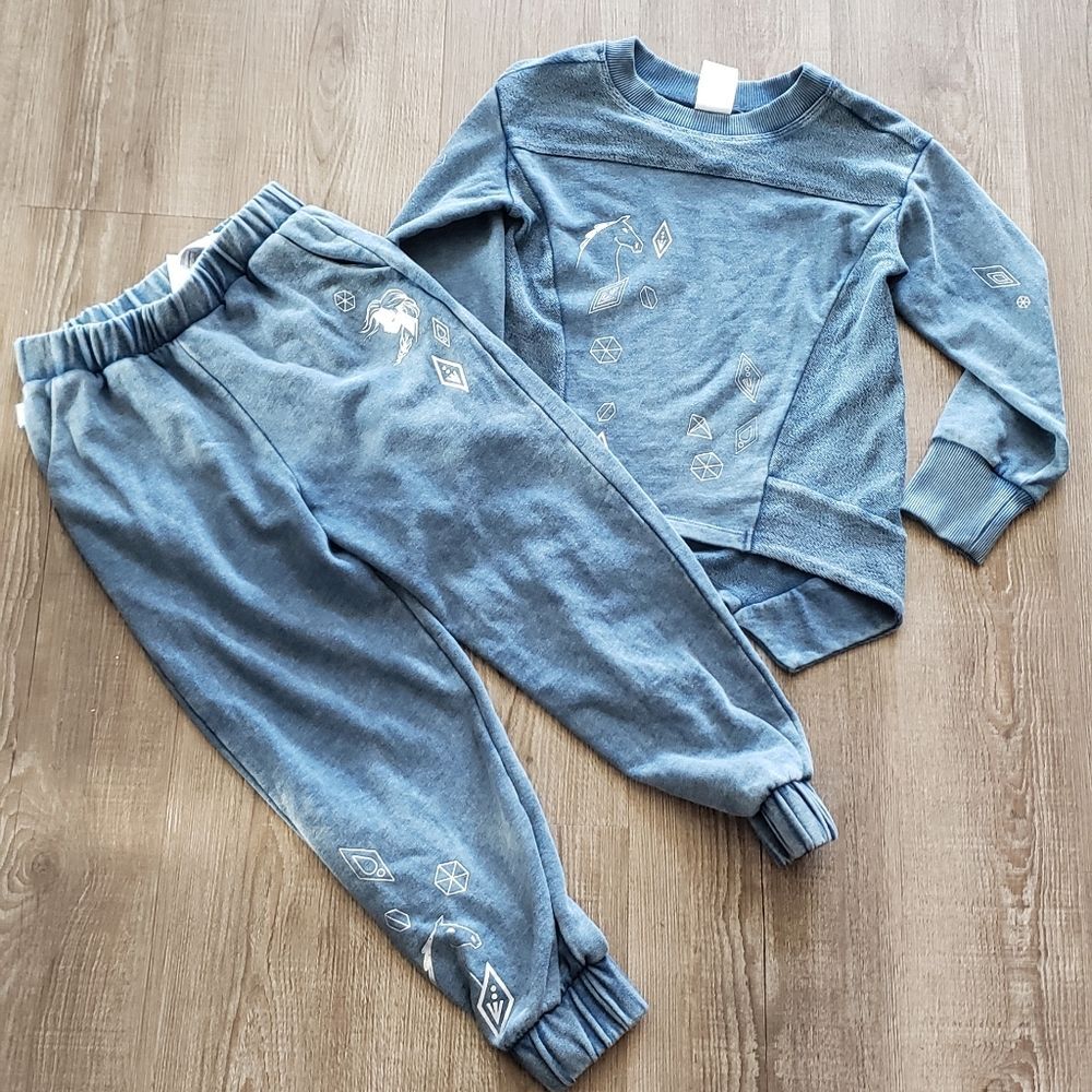 Disney Frozen distressed blue sweat set size 7/8 NWNT